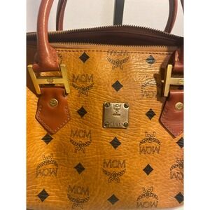 MCM Vintage Visetos Boston Bag Cognac Monogram Satchel Handbag. COA